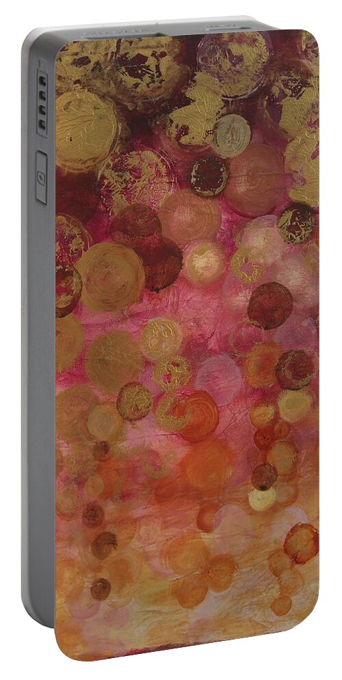 Circles Portable Battery Charger featuring the painting Layers of Circles on Red by Kristen Abrahamson