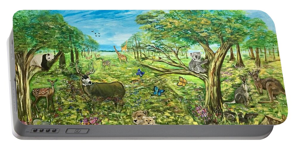 Animals Portable Battery Charger featuring the painting Le Royaume Animal de Yang by Belinda Low