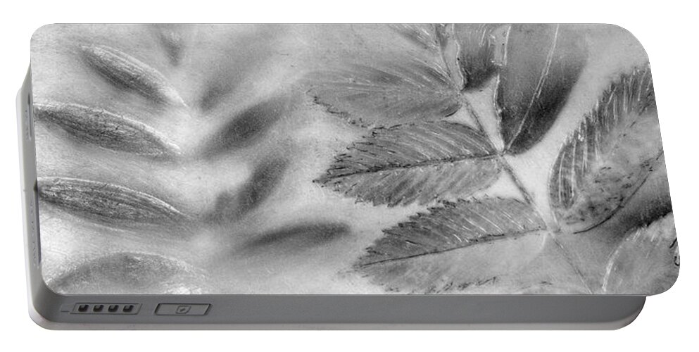Encaustic Portable Battery Charger featuring the mixed media Leafage Lustre by Roseanne Jones