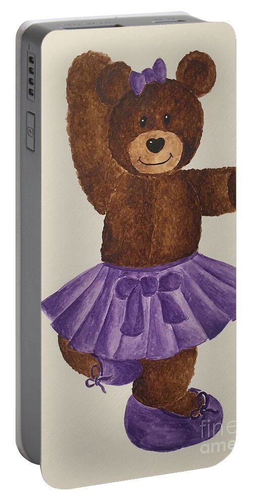 Teddy Bear Portable Battery Charger featuring the painting Leah's Ballerina Bear 2 by Tamir Barkan