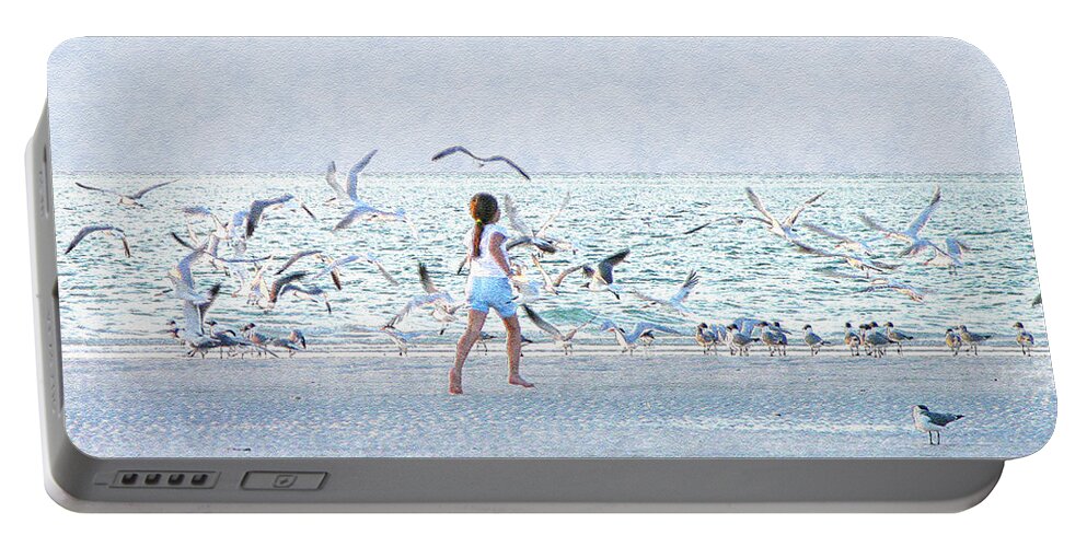 Beach Portable Battery Charger featuring the photograph Learning to Fly by Mariarosa Rockefeller