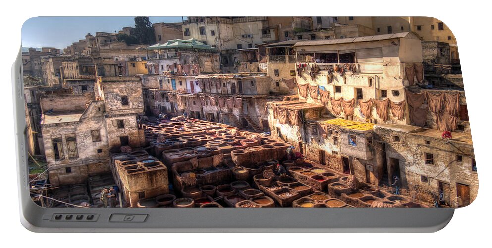 Fes Portable Battery Charger featuring the photograph Leather tanneries of Fes - 5 by Claudio Maioli