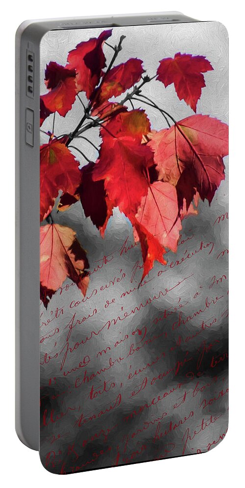 Black Portable Battery Charger featuring the photograph Leaves of Red by Cathy Kovarik