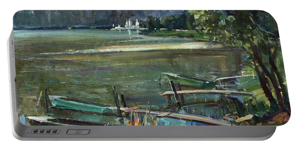 Plein Air Portable Battery Charger featuring the painting Leaving a thunderstorm by Juliya Zhukova
