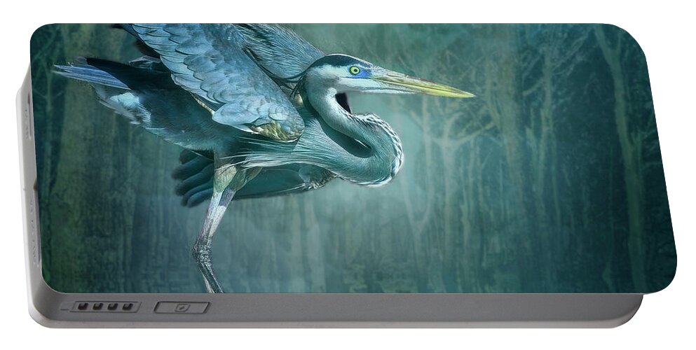 Great Blue Heron Portable Battery Charger featuring the photograph Leaving The Lake by Brian Tarr