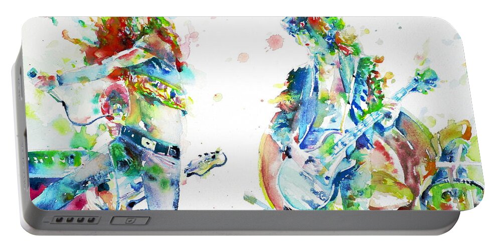 Led Portable Battery Charger featuring the painting LED ZEPPELIN live concert - watercolor portrait.1 by Fabrizio Cassetta