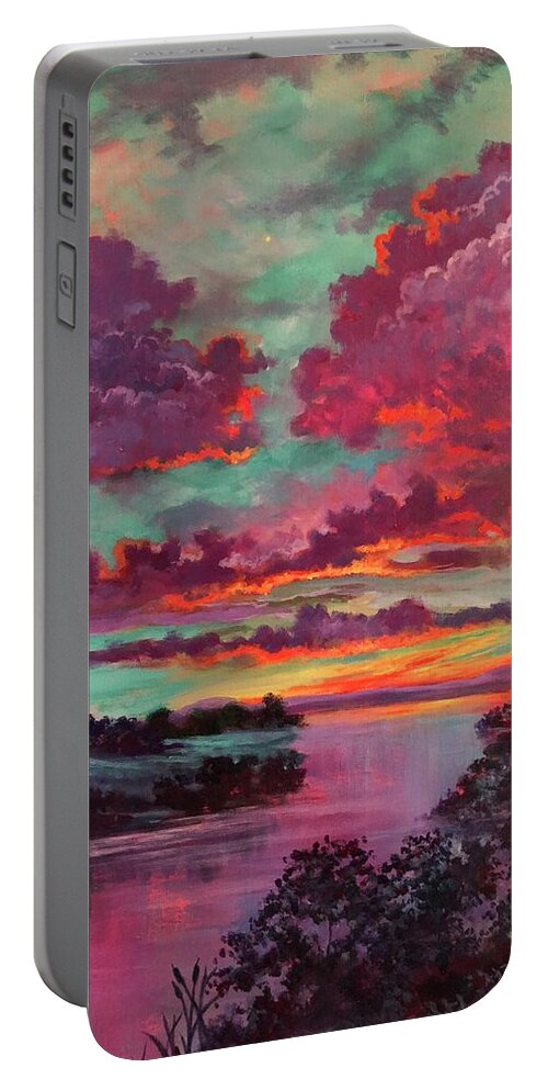 Legend Portable Battery Charger featuring the painting Legend of a Sunset 2 by Rand Burns