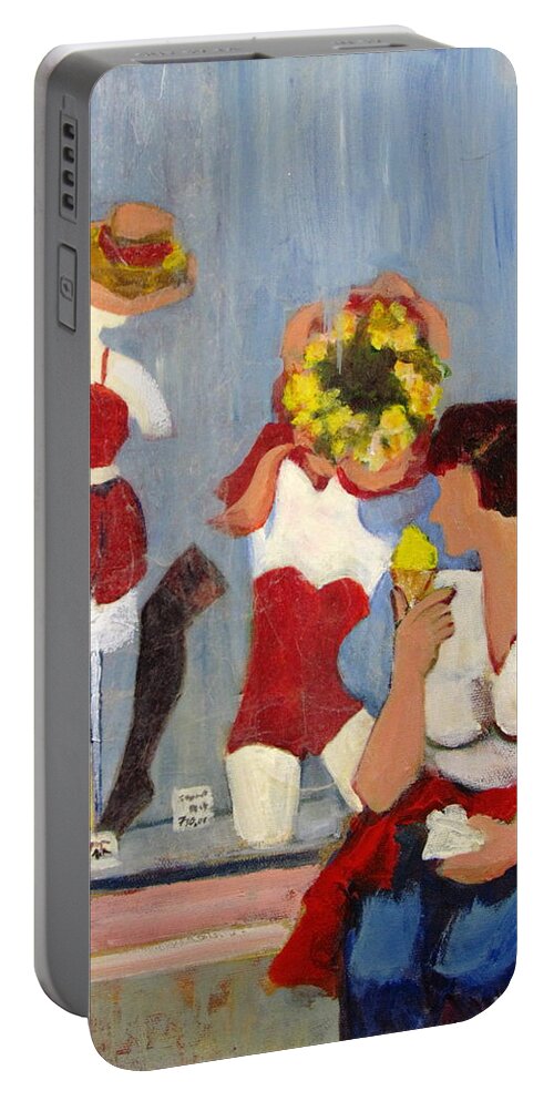 Woman With Ice Cream Portable Battery Charger featuring the painting Lemon Eis by Betty Pieper