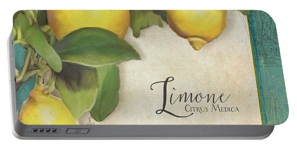 Lemons Portable Battery Charger featuring the painting Lemon Tree - Limone Citrus Medica by Audrey Jeanne Roberts