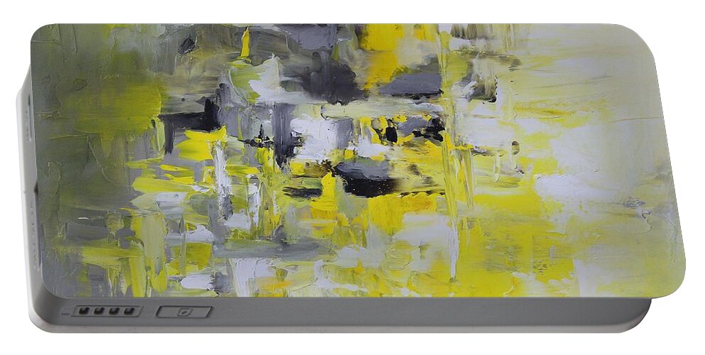 Yellow Portable Battery Charger featuring the painting Lemonade by Preethi Mathialagan