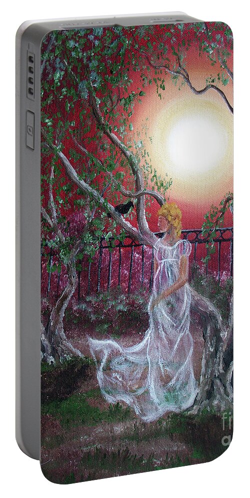 Supernatural Portable Battery Charger featuring the painting Lenore by an Olive Tree by Laura Iverson