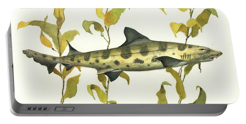 Leopard Shark Portable Battery Charger featuring the painting Leopard shark by Juan Bosco