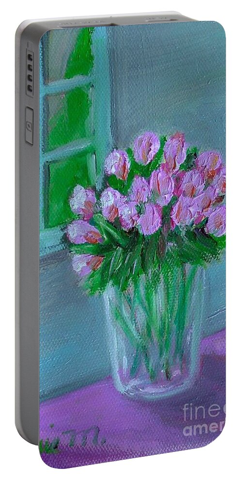 Rose Portable Battery Charger featuring the painting Leslie's Roses by Laurie Morgan
