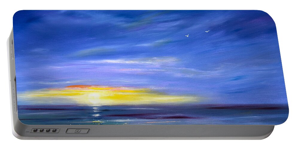 Sunset Portable Battery Charger featuring the painting Less Drama - Blue Sunset by Gina De Gorna