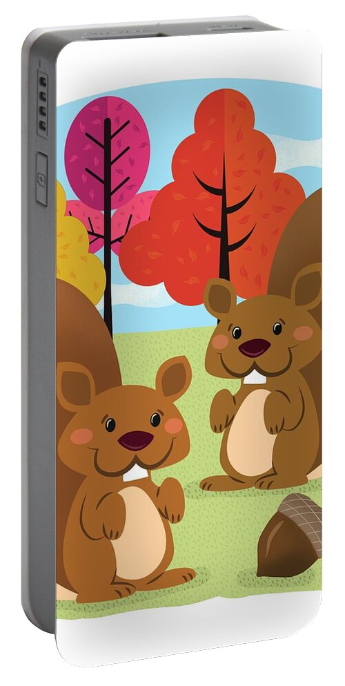 Squirrels Portable Battery Charger featuring the painting Let The Acorns Fall by Little Bunny Sunshine