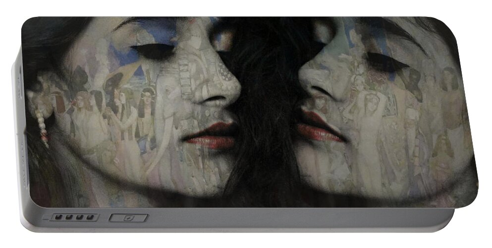 Desire Portable Battery Charger featuring the mixed media Let The Dream Begin Let Your Darker Side Give In by Paul Lovering