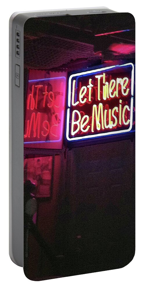 Neon Sign Portable Battery Charger featuring the photograph Let There Be Music by Steve Karol