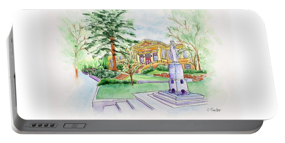 Library Portable Battery Charger featuring the painting Library a Carnegie Original by Lori Taylor