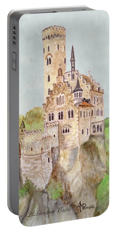 Castles Portable Battery Charger featuring the painting Lichtenstein Castle by Angeles M Pomata