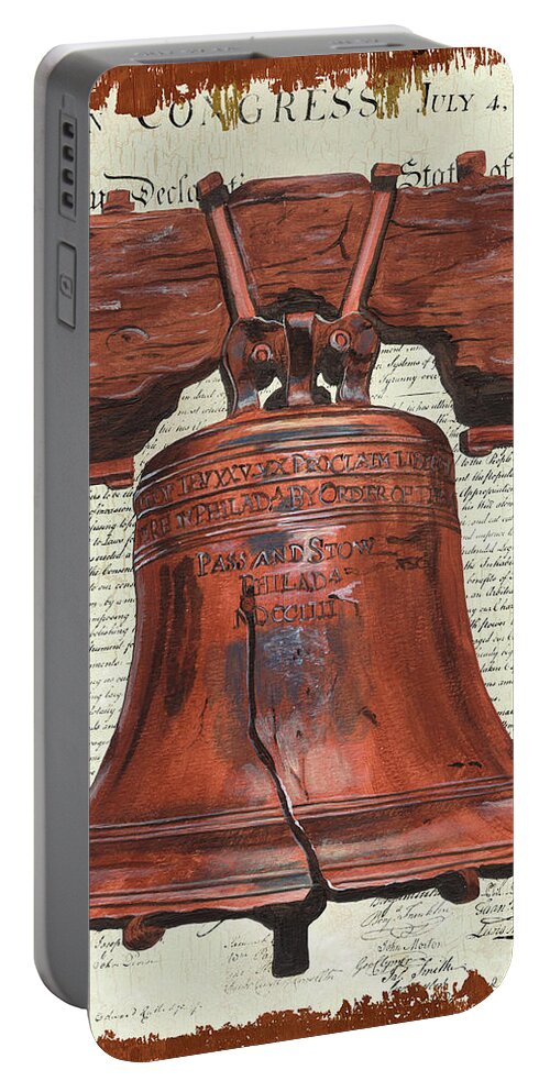Bell Portable Battery Charger featuring the painting Life and Liberty by Debbie DeWitt