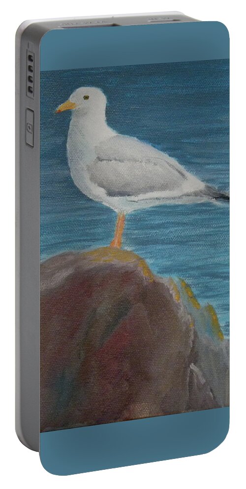 Bird Beach Rocks Seagull Ocean Bay Water Seaweed Artist Scott White Portable Battery Charger featuring the painting Life On The Rocks by Scott W White