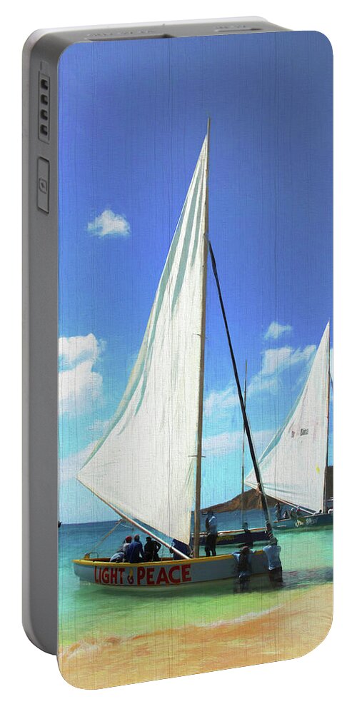 Boats Portable Battery Charger featuring the photograph Light and Peace Sailboat in Anguilla by Ola Allen