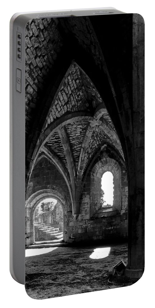 Monochrome Photography Portable Battery Charger featuring the photograph Light inside the vaults. by Elena Perelman
