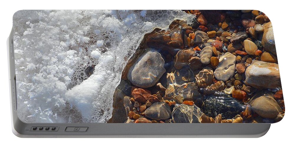 Abstract Portable Battery Charger featuring the digital art Light On Rocks and Ice Two by Lyle Crump