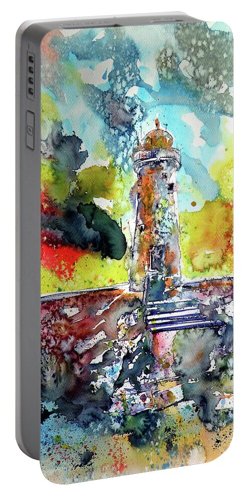 Lighthouse Portable Battery Charger featuring the painting Lighthouse after storm by Kovacs Anna Brigitta