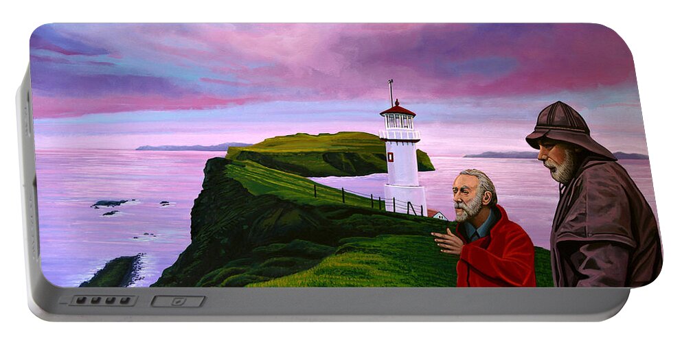 Denmark Portable Battery Charger featuring the painting Lighthouse at Mykines Faroe Islands by Paul Meijering