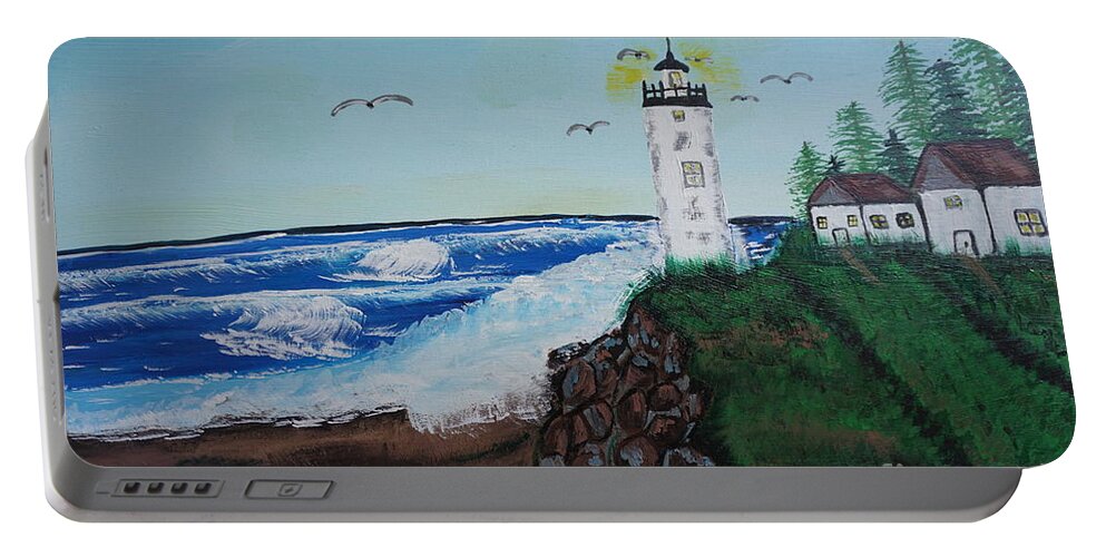 Lighthouse Portable Battery Charger featuring the painting Lighthouse by Jimmy Clark