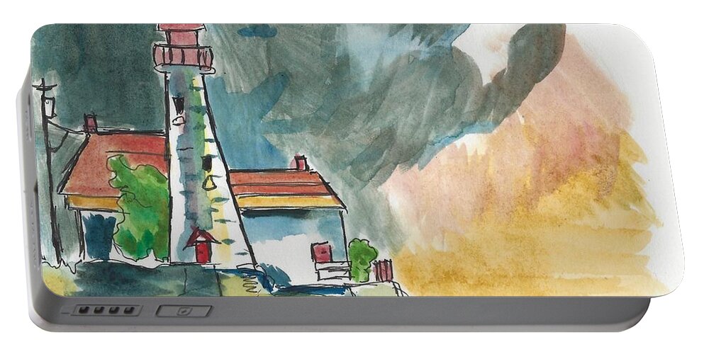 Watercolor Portable Battery Charger featuring the painting Lighthouse on the Hill Part Deux by Ali Baucom
