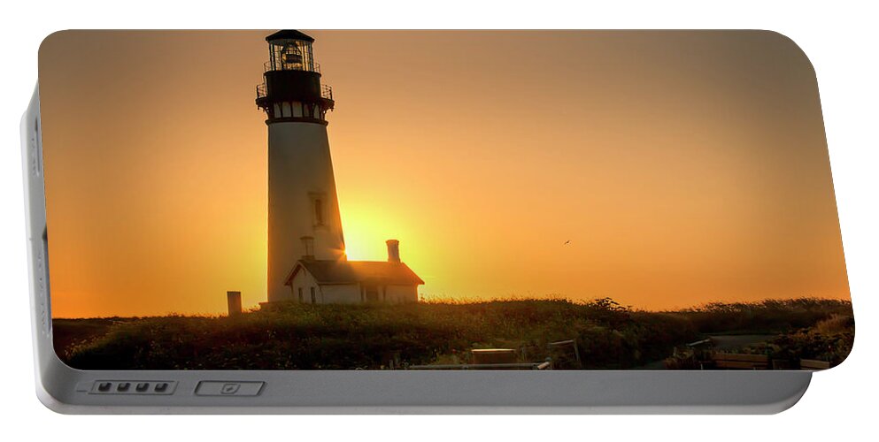 Yaquina Head Portable Battery Charger featuring the photograph Lighthouse Sunset by Kristina Rinell