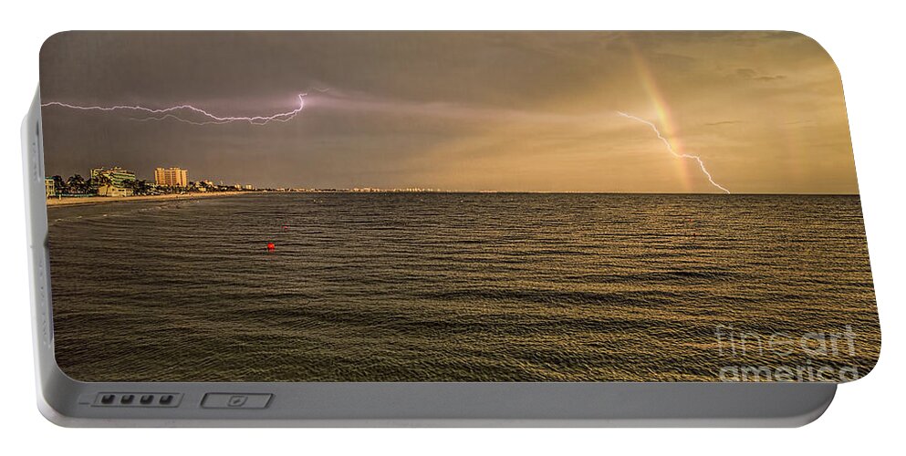 Photographs Portable Battery Charger featuring the photograph Lightning And Rainbow, Fort Myers Beach, FL by Felix Lai