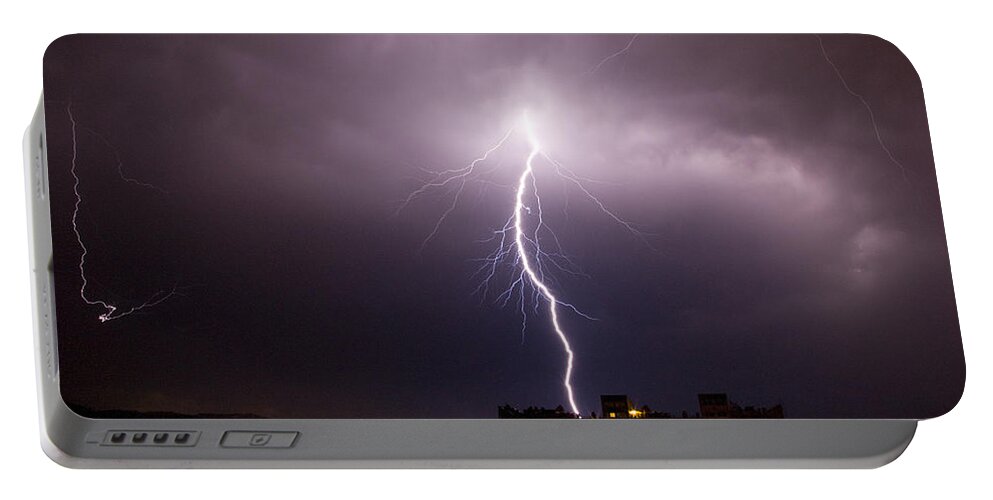 Weather Portable Battery Charger featuring the photograph Lightning strike by Ian Middleton