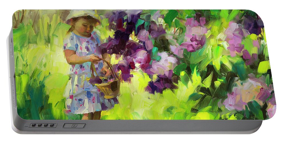 Spring Portable Battery Charger featuring the painting Lilac Festival by Steve Henderson