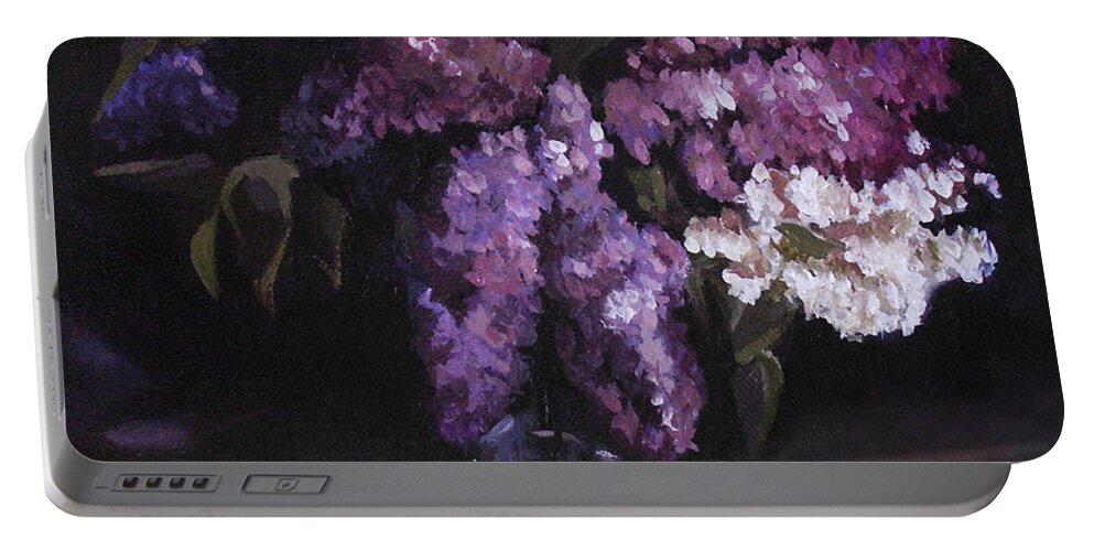 Floral Portable Battery Charger featuring the painting Lilacs by Nancy Griswold