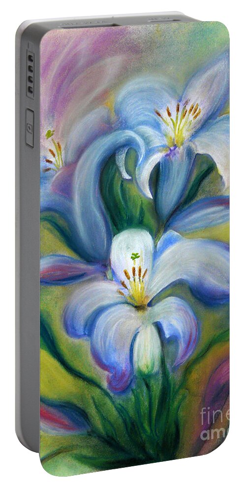 Lilies Portable Battery Charger featuring the painting Lilies by Jasna Dragun
