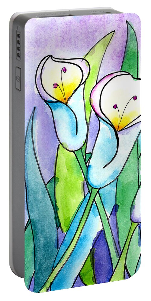 Flowers Lilies Watercolor Portable Battery Charger featuring the painting Lilies by Lauren Van Woy Age Ten