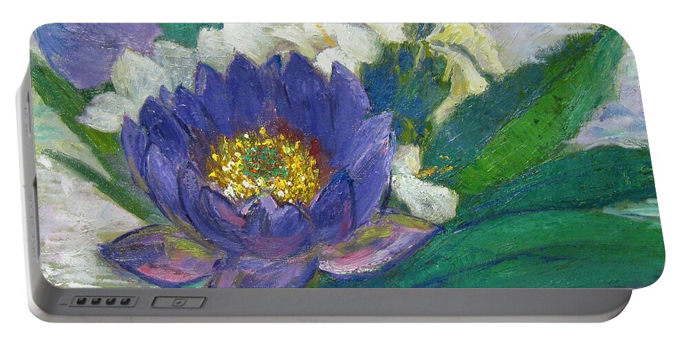 Lilies Portable Battery Charger featuring the painting Lilies by Meihua Lu