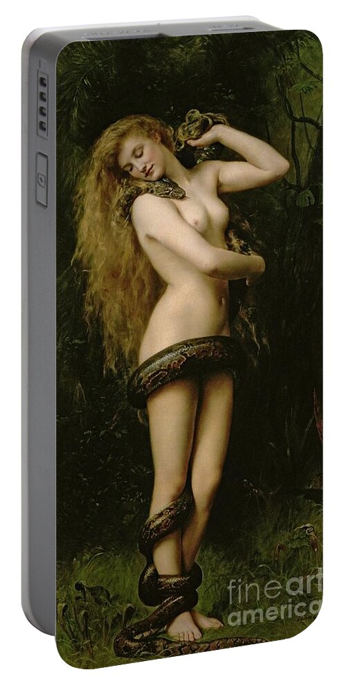 Nude; Female; Snake; Long Hair; Pre-raphaelite; Lilith Portable Battery Charger featuring the painting Lilith by John Collier