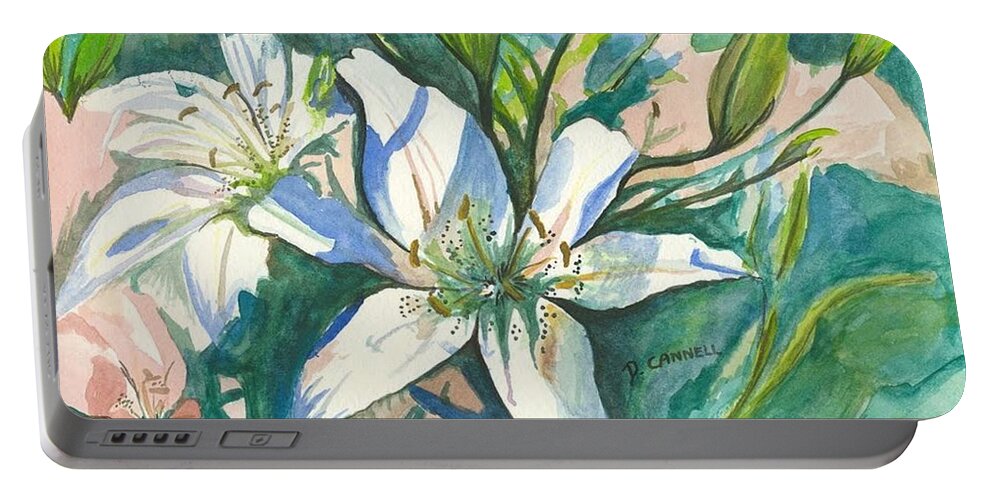 Two Portable Battery Charger featuring the painting Lillies two by Darren Cannell