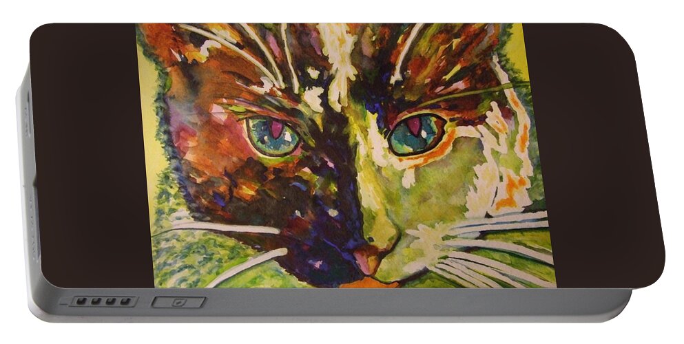 Cat Portable Battery Charger featuring the painting Lilly by Kim Shuckhart Gunns