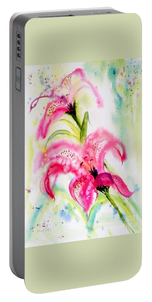 Flowers Portable Battery Charger featuring the painting Lily Folly by Diane Kirk