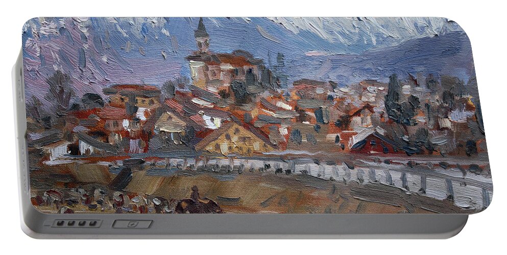 Limana Portable Battery Charger featuring the painting Limana, Belluno, Italy by Ylli Haruni