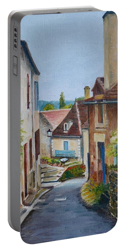 Dordogne River Portable Battery Charger featuring the painting Limeuil Wheelbarrow France by Dai Wynn