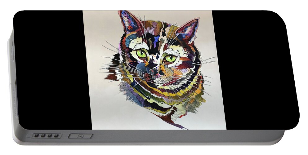Cat Painting Portable Battery Charger featuring the painting Lincoln by Bob Coonts