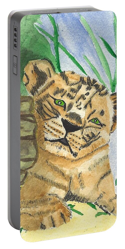 Lion Portable Battery Charger featuring the painting Linus by Ali Baucom