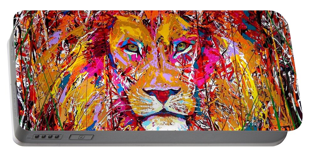 Art Portable Battery Charger featuring the painting Lion 4 by Angie Wright