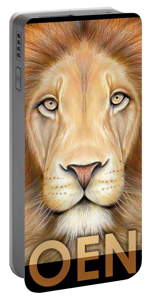 Lion Portable Battery Charger featuring the drawing Lion Joens by Greg Joens